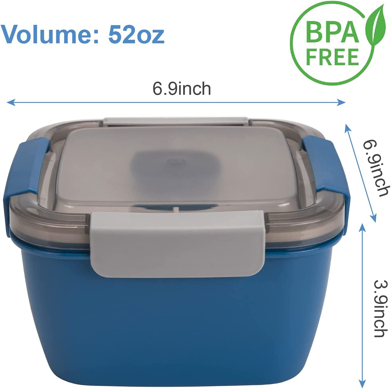 Lunch Container with 3 Compartments and Dressing Container