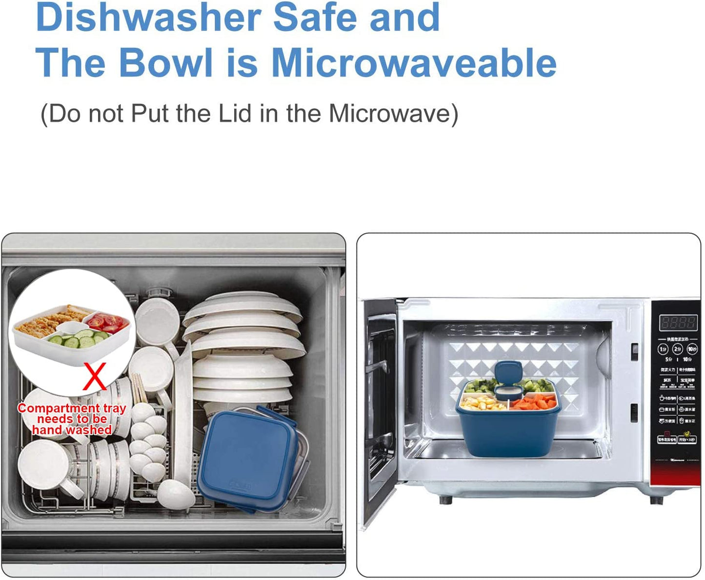 Lunch Container with 3 Compartments and Dressing Container