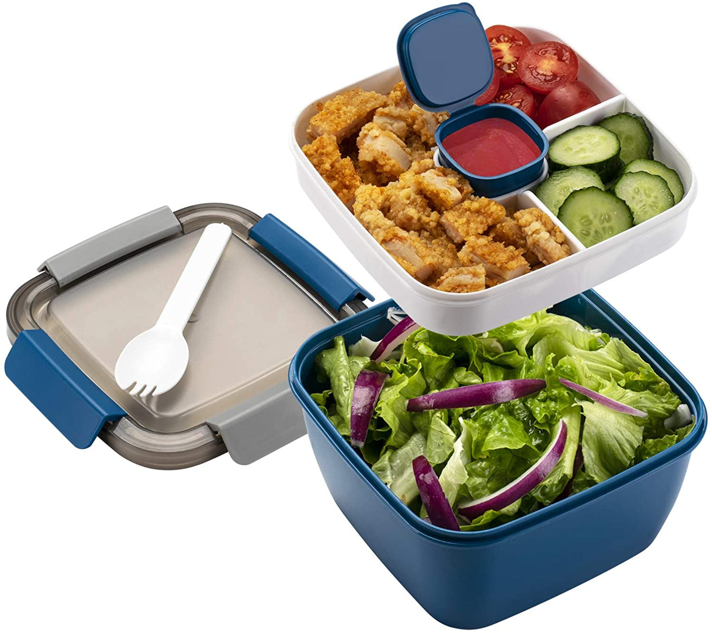 Lunch Container with 3 Compartments and Dressing Container