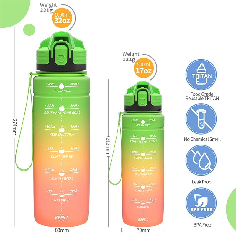 NEW Summer 500/1000ML Frosted Sports Water Bottle Portable